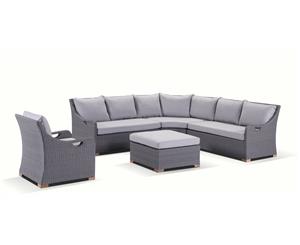 Randwick Package B - Outdoor Rattan Wicker Modular Sofa With Arm Chair - Outdoor Wicker Lounges - Flat Brushed Grey Olefin Grey