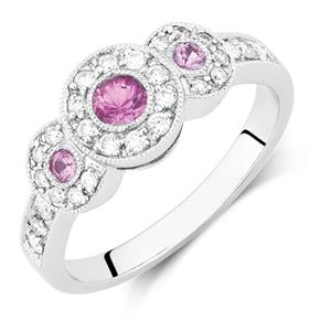 Ring with Pink Sapphire & 1/4 Carat TW of Diamonds in 10ct White Gold