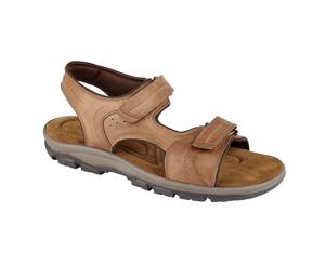 Roamers Mens Leather Twin Touch Fastening Sandal (Tan) - DF1634