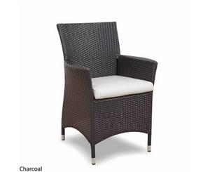 Sahara 8 Seater Rectangle Teak And Wicker Dining Table And Chairs Setting - Outdoor Wicker Dining Settings - Charcoal with Vanilla cushions