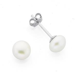 Silver 6X6.5mm Culture F/W Pearl Stud Earrings