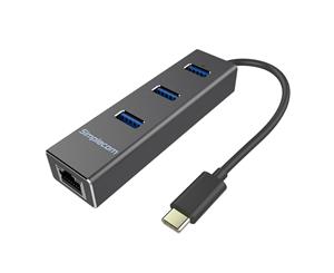 Simplecom CHN411 Aluminium USB Type C to 3 Port USB 3.0 Hub with Gigabit Ethernet Adapter Black