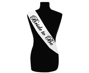 Single Layer White With Black Satin Bride To Be Night Party Text Sash Banner 160cm x 80cm x 10cm