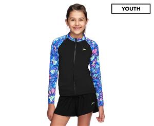 Speedo Girls' Eco Fabric Zip Up Long Sleeve Rashie - Sparkle Butterfly