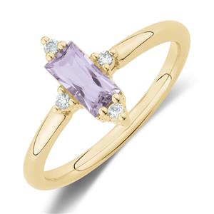 Stacker Ring with Diamonds & Amethyst in 10ct Yellow Gold