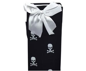 Stay Up Over The Knee Socks Hosiery Party Stockings - White Bow (Black/White Skulls)