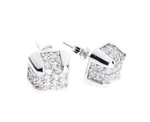 Sterling 925 Silver Earrings - BOX MICRO PAVE 10mm - Silver