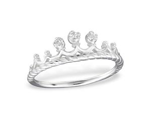 Sterling Silver Crown Cubic Zirconia Midi Ring