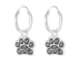 Sterling Silver Kids Black Diamond Paw hoop earringmade with Swarovski Crystal