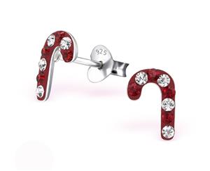 Sterling Silver Kids Candy Cane Stud earrrings made with Swarovski Crystal