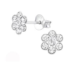 Sterling Silver Kids Flower Stud earrrings made with Swarovski Crystal