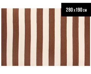 Striped 280x190cm Hand Woven Indian Dhurrie Rug - Taupe