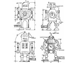 Tim Holtz Cling Stamps 7&quotX8.5"-Robots Blueprint