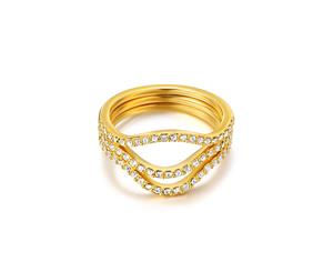 Wave Stackable Ring Set with Swarovski Crystals Gold Plated