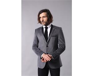 Wessi Slimfit Men's Two Button Grey Velvet Blazer