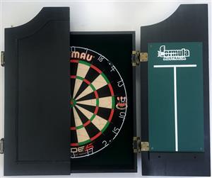 Winmau Blade 5 FIVE Dart Board & Black Solid Wood Cabinet + 6 x Darts SET