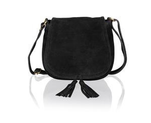 Woodland Leather Black Suede Small Flap Over 7.5" Shoulder Bag