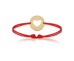 aaina & co Girls Yellow Gold Heart Bracelet with Red Cord