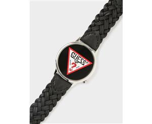 guess Unisex Hollywood Vine 42Mm Leather Analog Watch In Black Silver