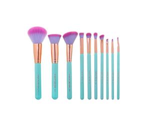 10 Piece Professional Makeup Brush Set Soft Synthetic Unicorn Blue