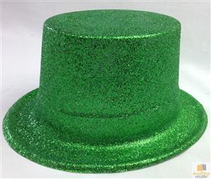 12x Glitter Top Hat Fancy Party Plastic Costume Tall Cap Fun Dress Up Bulk New - Green