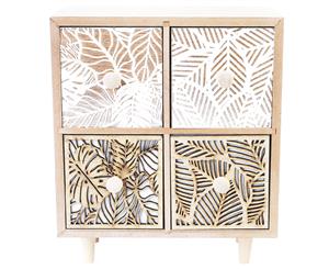 1pce Square 4 Draw Chest with Leaft Design White and Natural - Natural