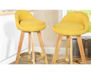 2 Pcs Wooden Bar Stools Swivel Padded Fabric Seat Dining Chairs Yellow Lime