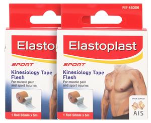 2 x Elastoplast 5m x 5cm Sport Kinesiology Tape Beige