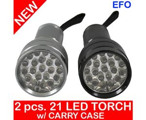 21 Led Mini Flashlight Torch Battery Operated X2 Pieces [2 Pcs] + Carry Case