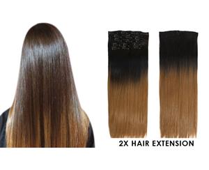 2Pcs 22" Twotone Ombre High Grade Brown Straight 7Piece 16Clips Hair Extension 06 2X