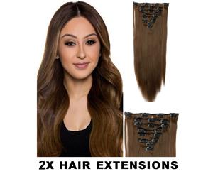 2Pcs High Grade Light Brown Synthetic Hair 7Piece 16Clips 22" Straight Clip On 2X