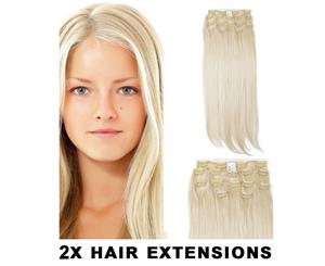 2Pcs Thick Quality Light Blonde Synthetic Hair 7Piece 16Clips 22" Straight 2X