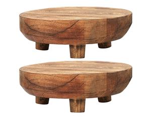 2x Ecology 25cm Mason Round Footed Serving Cheese Board Stand Natural Mango Wood