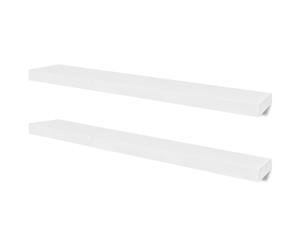 2x Floating Wall Display Shelves MDF 100cm White Book DVD Storage Decor