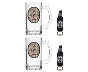 2x Guinness Original Label 400ml Tankard Beer Glass w 13cm Magnet Bottle Opener