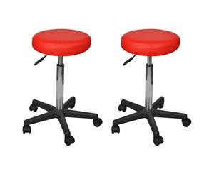 2x Office Stool Red PU Leather Adjustable Salon Swivel Bar Chair Home