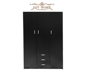 3 Doors 3 Drawers 4 Shelf Wardrobe Cabinet Unit Bedroom Clothe Storage Organizer Black