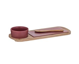 3pc Davis & Waddell Taste Serving Bamboo Bowl Spreader Board Dip Cheese Maroon