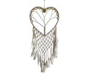 40cm Diameter Heart Tree of Life Dream Catcher with Macrame Feathers Hand Made - Cream