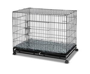 42" Metal Pet Cage Wheeled Cat Crate Collapsible Dog Kennel with 2 Trays Cushion & Cover