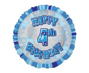 45cm Glitz Blue 4th Birthday Round Foil Balloon Packaged