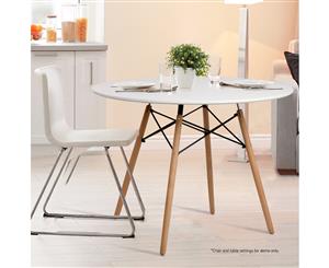 4-Seater Round Replica Eames DSW Eiffel Dining Table Kitchen Timber White