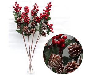 4x62cm Christmas Holly Artificial Flower Red Berry Pine Cones Branch Pick Wreath