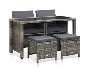 5 Piece Outdoor Dining Set with Cushions Poly Rattan Grey Patio Set