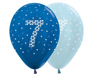 7th Met & Prl Blue 30cm Latex Balloons AOP Wht Ink 50pk