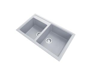 860 x 500mm Carysil Concrete Grey Double Bowl Granite Kitchen/Laundry Sink Top/Flush/Under Mount