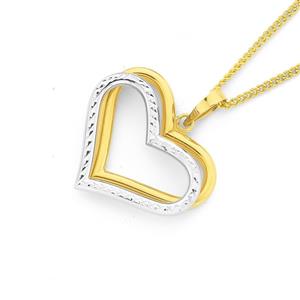 9ct Gold Two Tone Diamond Cut Heart Pendant