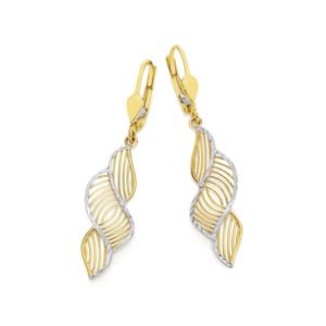 9ct Two Tone Gold Flame Leverback Drop Earrings