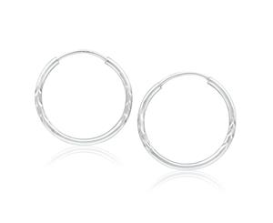 9ct White Gold Hoop Earrings in 15mm with diag line feature