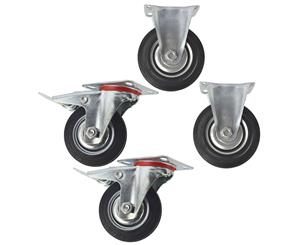 AB Tools 4" (100mm) Rubber Fixed and Swivel With Brake Castor Wheels (4 Pack) CST03_05